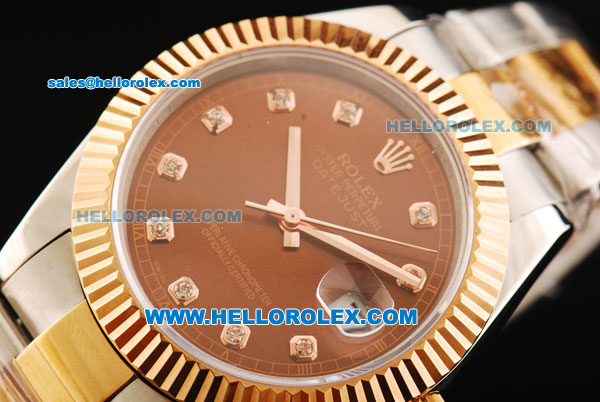 Rolex Datejust II Oyster Perpetual Automatic Movement Steel Case with Diamond Markers and Rose Gold Bezel-Two Tone Strap - Click Image to Close